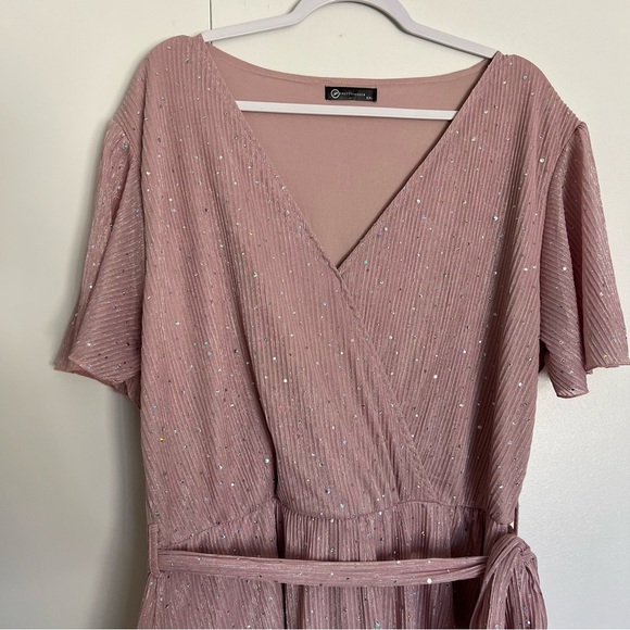 PRETTYGARDEN Pink Glitter Maxi Dress Wrap V-Neck Cocktail Party size XXL - Picture 5 of 11